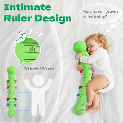 Miniatura 5 de HEMRLY Juguetes de Regalo para Bebés, Juguete Sensorial de 0-6 Meses, Peluche Musical de Oruga con Mordedor Suave, Sonajero para el Tiempo Boca Verde