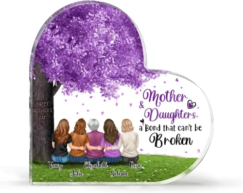 Miniatura 18 de GOSSBY Placa transparente personalizada (madre y 3 hijas) Madre e hijas, placa de acrílico con forma de corazón con nombre personalizado, mamá Madre