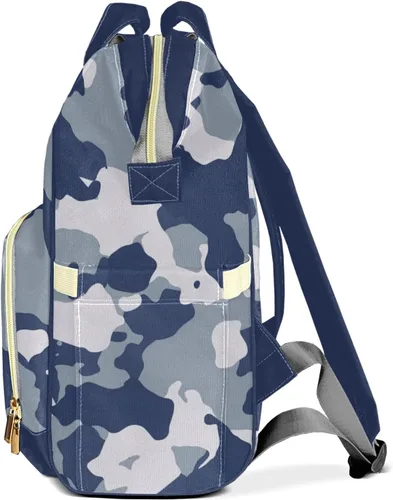 Miniatura 2 de Mochila de pañales de camuflaje azul amarillo con nombre, bolsa multifunción de gran capacidad para mamá, papá, unisex, niño y niña, Diseño 2