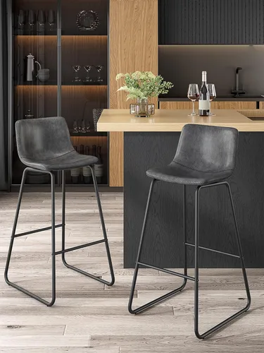 Miniatura 31 de Bar Stools Set of 2, 26 Inches Counter Height Bar Stools with Back, Modern Faux Leather Barstools with Metal Legs and Footrest, Bar Chairs for