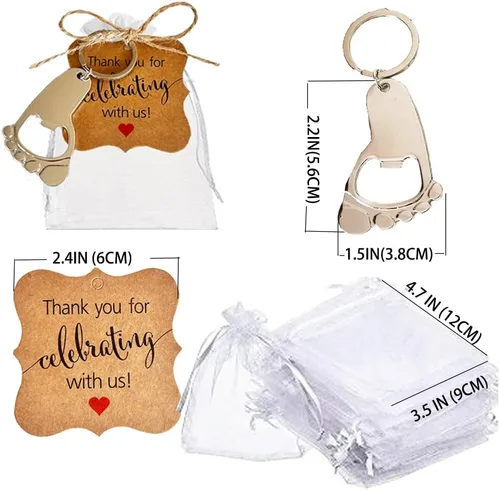 Miniatura 2 de 30 llaveros de huellas, abridor de botellas, recuerdos de baby shower, regalos de fiesta de cumpleaños, regalos para abrebotellas, recuerdos