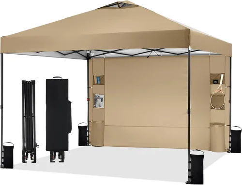 Miniatura 23 de Tunbne - Toldo desplegable de 10 x 10 pies con 1 pared lateral y 6 bolsillos, instalación de un solo empuje, tienda de sombra instantánea con techo