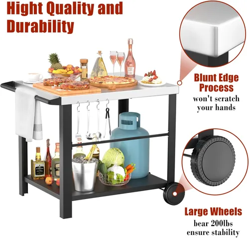 Miniatura 3 de Carrito de parrilla de superficie plana móvil de acero inoxidable de 34" x 24" para parrillas Ninja Woodfire y Blackstone Griddles, mesa de horno