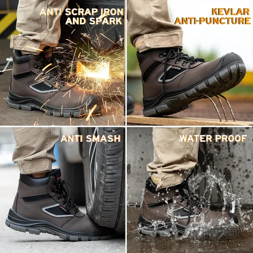 Miniatura 5 de TAERDUN Botas con punta de acero para hombre, impermeables, antideslizantes, transpirables, cómodas, ligeras, industriales y de construcción, botas
