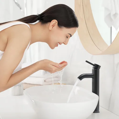 Miniatura 6 de VOTON Grifo de Fregadero de Recipiente Cromado Moderno Grifo de Baño Alto de Una Sola Manija con Un Agujero para Lavabo de RV Grifo de Lavabo
