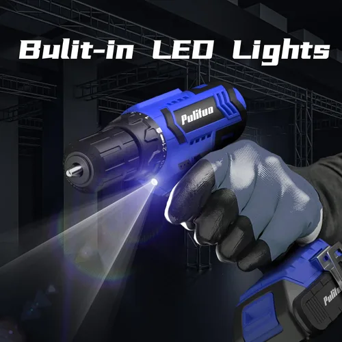 Miniatura 5 de PULITUO Taladro eléctrico de 20 V con batería y cargador, par de 30 N.m, 21+1 velocidades, 59 piezas de brocas y juego de tornillos (azul)