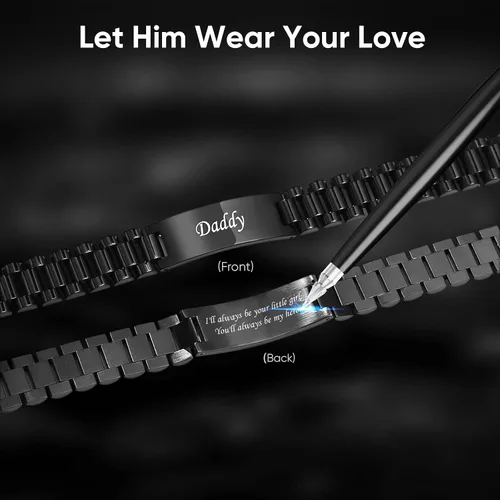 Miniatura 3 de VNOX - Correa de reloj de eslabones de acero inoxidable para hombre con grabado personalizado gran regalo para papá