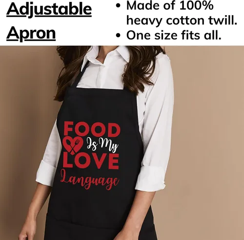 Miniatura 3 de Food Is My Love Language Foodie Chef Food Lover Blogger Delantales negros 1 tamaño para todos los hombres y mujeres Delantal de cocina, Negro