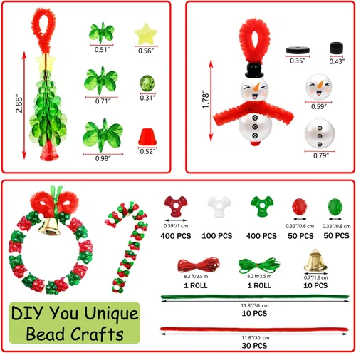 Miniatura 2 de AouEtnay - 36 piezas de kits de adornos navideños con cuentas para manualidades navideñas para niños y adultos, cuentas navideñas DIY con tres