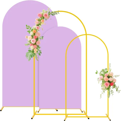 Miniatura 11 de Soporte de arco de boda y juego de cubierta de arco color melocotón de 2 piezas (7.2 pies, 6 pies) Soporte de telón de fondo de metal para fiestas