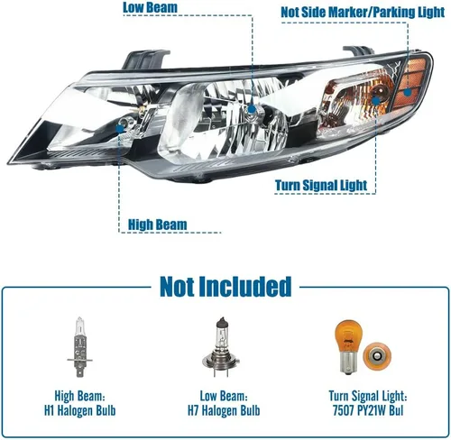 Miniatura 5 de Para 2010-2013 Kia Forte/Forte Koup EX LX SX lado izquierdo del conductor halógeno faro delantero reemplazo negro carcasa transparente lente 12V