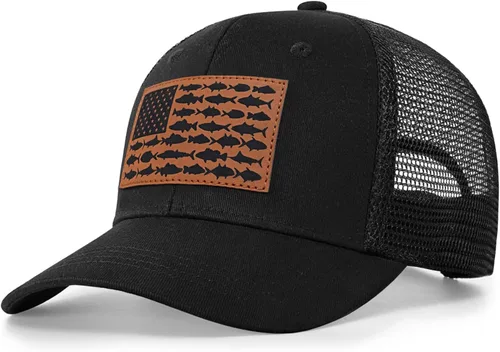 Miniatura 15 de Sombrero de camionero con bandera de pez estadounidense, regalos de pesca para hombres, sombrero de pesca Snapback perfecto para pesca y uso diario