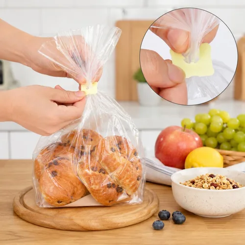 Miniatura 2 de 100 clips reutilizables de plástico amarillo para mantener tu comida fresca, clips para bolsas de almacenamiento de alimentos de 7/8 x 1 pulgada