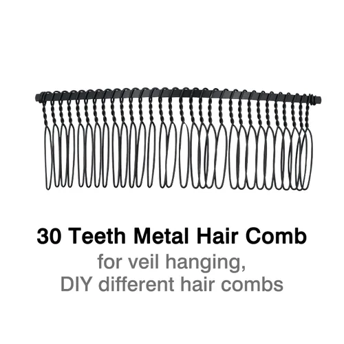 Miniatura 4 de Lawie Paquete de 20 peines de pelo grandes y anchos de metal negro con base de alambre torcido para el cabello, clips de peine para boda, velo
