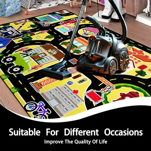 Miniatura 5 de Alfombra de mapa de ruta para niños, alfombras para niños para sala de juegos, alfombras de automóvil para niños, tapetes de juego para piso