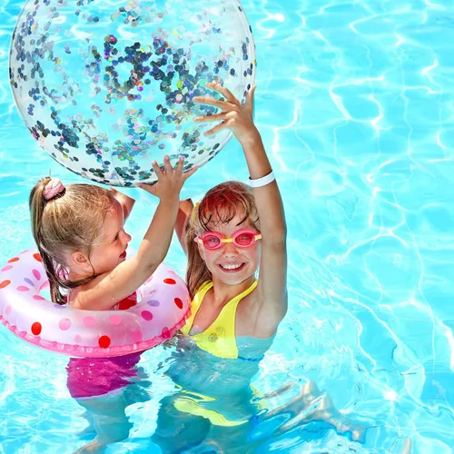 Miniatura 6 de Civaner 6 bolas de playa inflables plateadas de verano con purpurina de 24 pulgadas, bolas de piscina grandes con confeti brillante, transparentes