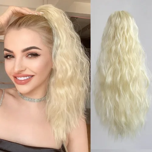 Miniatura 30 de Extensión de cola de caballo ondulada y rizada de 20 pulgadas de largo, peluca sintética de cola de caballo falsa con clip, extensiones de cabello