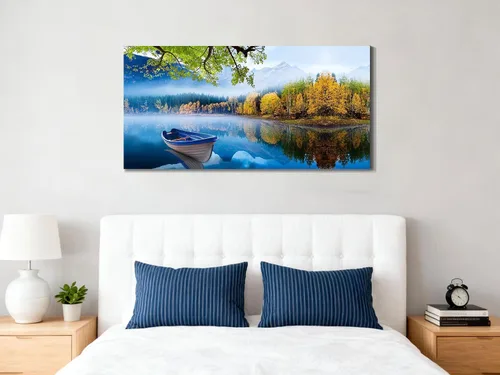 Miniatura 3 de Arjun Lienzo decorativo para pared, diseño de lago y montaña, cielo, naturaleza, paisaje, barco, ilustración, pintura escénica moderna, enmarcada