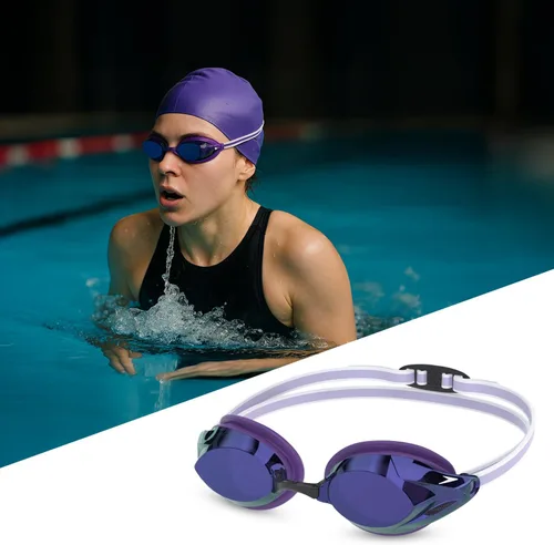 Miniatura 3 de Speedo Gafas de natación para mujer Vanquisher 3.0 con espejo Antiempaña, protección UV, lente ocular 360, ajuste para carreras de mujer Púrpura