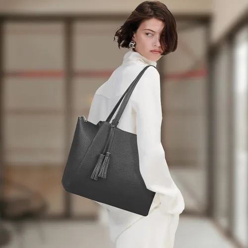 Miniatura 2 de befen Bolso de hombro para mujer de cuero genuino, bolsos para portátil con compartimentos, bolsos de mano