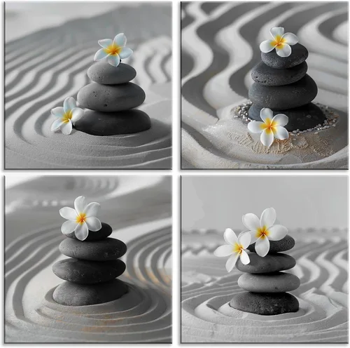 Miniatura 33 de NAN Wind Arte de pared en lienzo de orquídeas rosas y piedras zen - Decoración de orquídeas - Cuadros de flores de spa - Arte de pared Zen