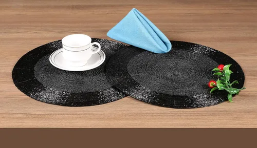 Miniatura 6 de Lightnpro - Juego de 4 manteles individuales redondos con cuentas negras, cargadores de mesa decorativos hechos a mano, elegantes manteles de mesa
