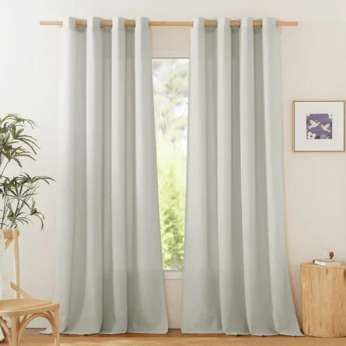 Miniatura 92 de NICETOWN Cortinas de lino natural con textura de lino para dormitorio, mezcla de lino rústica con ojales en la parte superior, semitransparentes