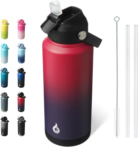 Miniatura 9 de BJPKPK - Botella de agua aislada con tapa de popote, 532 ml Botellas termo con boquilla suave, asa flexible y base antideslizante, libre de BPA, a