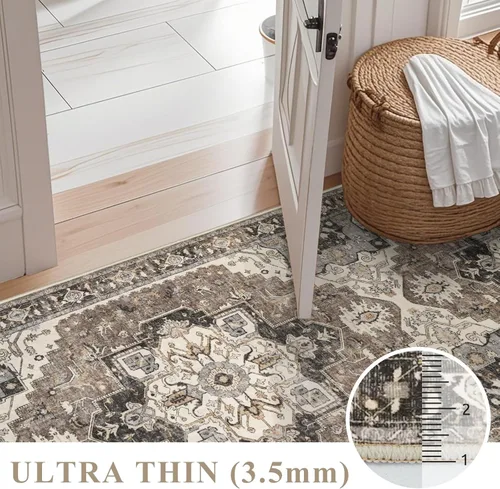 Miniatura 6 de Alfombra lavable para entrada de 2x3 pies - Alfombra pequeña de entrada vintage desgastada oriental antideslizante que no suelta pelusa, suave