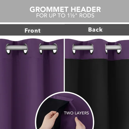 Miniatura 18 de Deconovo Cortinas opacas 100% con forro negro, cortinas con ojales aisladas térmicamente que reducen el ruido, doble capa para oscurecer