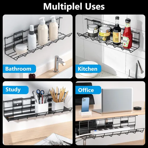 Miniatura 6 de Delamu - Paquete de 2 bandejas de gestión de cables para debajo del escritorio, organizador de cables de metal para escritorio, fácil de instalar