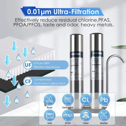 Miniatura 3 de VORTOPT Sistema de filtro de agua para encimera, filtración de agua de conexión directa-0.01μm Filtración reduce PFOA/PFOS, cloro, metales pesados
