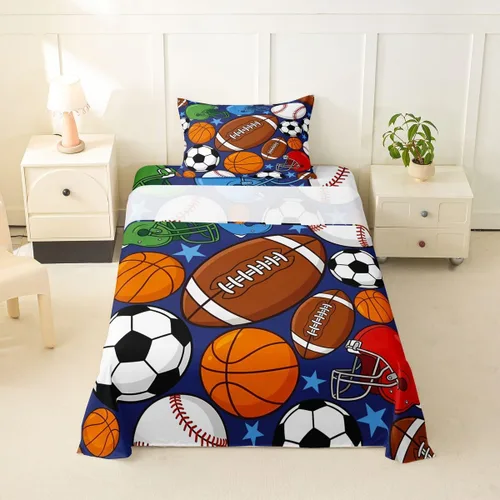 Miniatura 61 de Feelyou Football Bed Sheets Set Twin Size Basketball Sports Deep Pocket Fitted Sheet Soccer Ball Game Bedding Sets Black Baseball Gaming Soft Bed