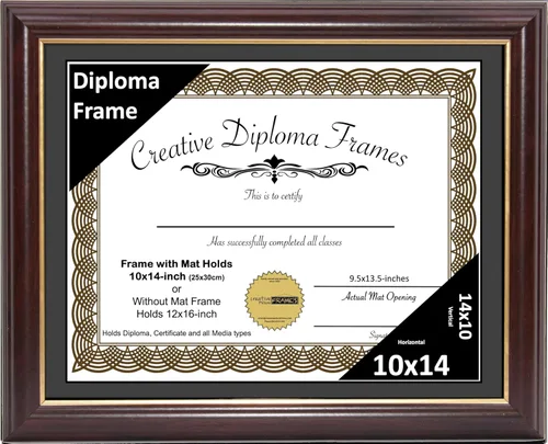 Miniatura 51 de Creative Picture Frames Marco para Diploma de Caoba con Borde Dorado de 12x16 pulgadas con Vidrio y Paspartú Negro y Colgadores de Pared Instalados