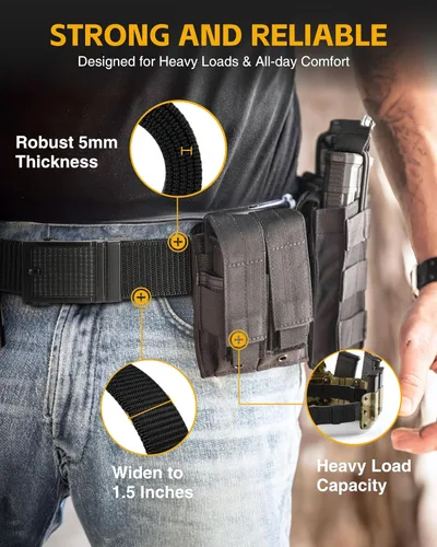 Miniatura 3 de CHAOREN Cinturón táctico para hombre, cinturón de nailon de 1.5 pulgadas, cinturón de trabajo EDC de liberación rápida para transporte militar