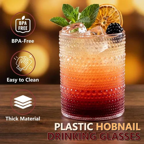 Miniatura 3 de YOUBET 24 Vasos de Plástico con Relieve para Beber - 14 Oz Vasos Transparentes Vintage - Cristalería Desechable con Cuentas para Jugo, Vino, Fiesta