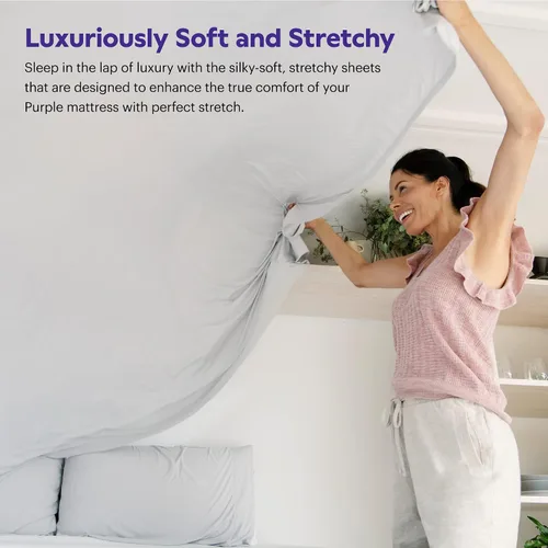 Miniatura 2 de Purple SoftStretch - Sábanas California King, mezcla de rayón, absorben la humedad, morado oscuro, se adapta a todos los colchones, elásticas