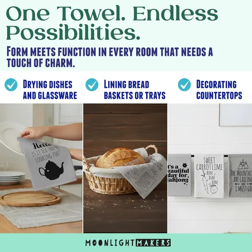 Miniatura 6 de Moonlight Makers Divertidas toallas de cocina con temática de queso, paños de cocina decorativos hechos a mano de algodón, paño de té absorbente