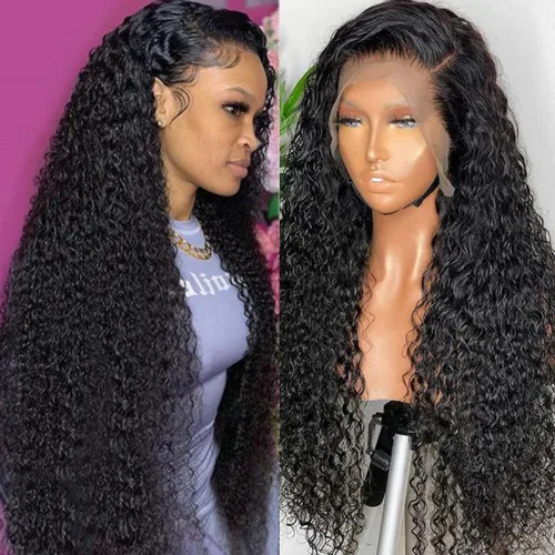 Miniatura 8 de Pelucas con malla frontal de onda profunda 13x4, cabello humano pre-sacado, 180% de densidad, 9A, sin pegamento, pelucas de cabello humano mojadas