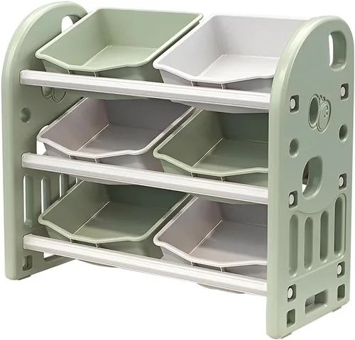 Miniatura 6 de Organizador de almacenamiento de juguetes para niños, estantes de 3 niveles, organizador de almacenamiento multifuncional para niños con 6 Verde