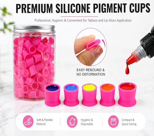 Miniatura 4 de Vasos de tinta de tatuaje, 300 piezas desechables de tinta de tatuaje, tapas de pigmento de silicona permanentes, recipientes de pigmento para Rosa