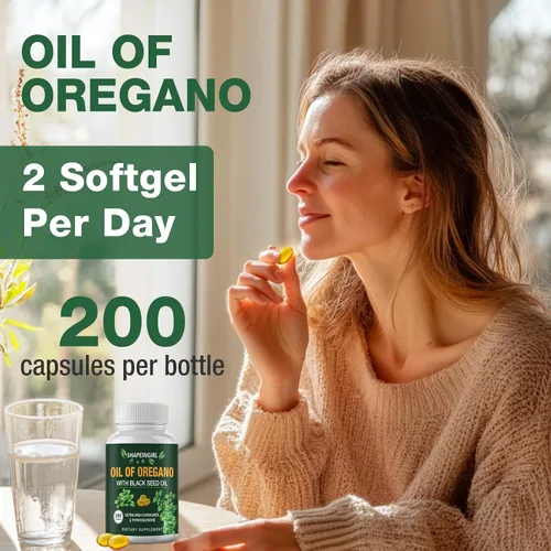 Miniatura 3 de Aceite de orégano con aceite de semilla negra, suplemento de aceite de orégano orgánico, 400 cápsulas blandas de carvacrol de alta potencia