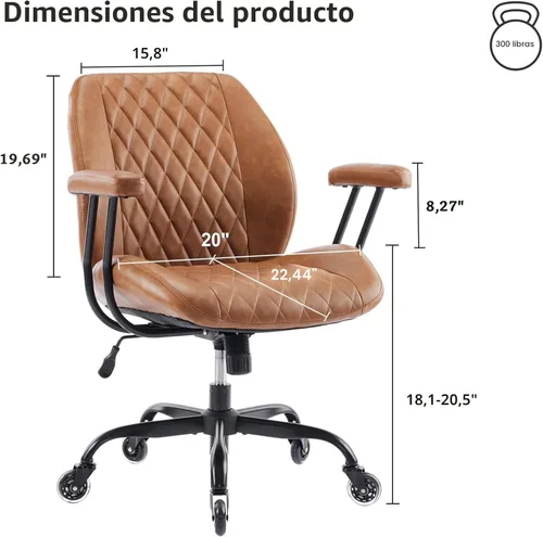 Miniatura 2 de YFO Silla de Oficina para Hogar y Escritorio, Silla de Oficina con Ruedas de Goma, Silla de Computadora Ergonómica con Soporte Lumbar, Altura Marrón