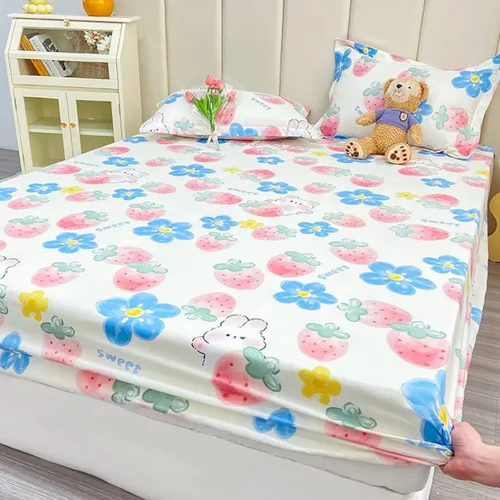 Miniatura 5 de Sábana bajera tamaño individual suave y acogedora, de algodón lavado, de algodón cepillado, para dormitorio de niños y niñas, funda de almohada