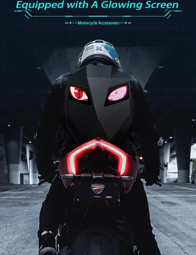 Miniatura 5 de Mochila de motocicleta LED personalizable, mochila LED rígida impermeable para hombres, mochilas con casco de caballero genial con ojos de diablo (B)