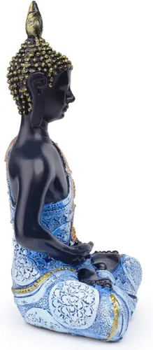 Miniatura 6 de Escultura meditadora de Buda Polystone, estatuas de Buda pintadas a mano, estatuas de Buda para el hogar, decoración de meditación, decoración Azul