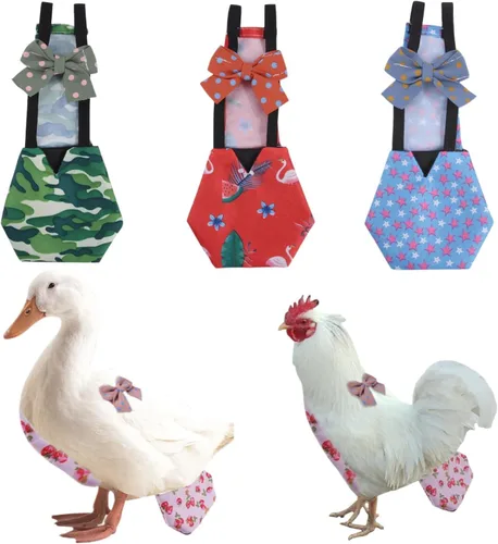 Miniatura 8 de MANON ROSA Pañales de pollo, gallinas bantam, juego de 3 piezas reutilizable con corbatín para aves de corral, pañales lavables e impermeables
