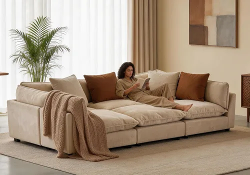 Miniatura 37 de Iroomy Oversized Modular Sectional Sofa, Chenille Cloud Couch, Deep Comfy Seat, 4-Seater Sofas, Couches, Living Room, Beige