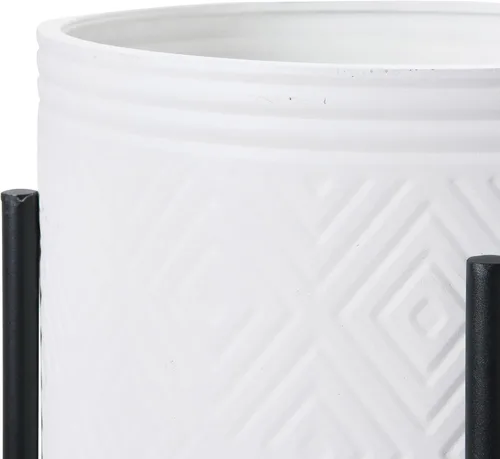 Miniatura 3 de Main + Mesa Maceteros de metal en relieve bohemios modernos con soportes, blanco y negro, juego de 2 tamaños Blanco/Negro