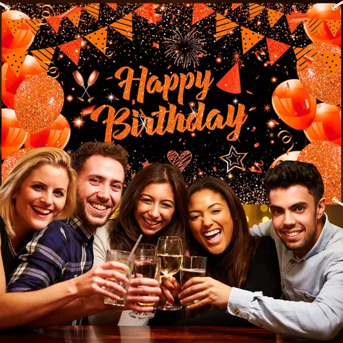 Miniatura 3 de Cartel de cumpleaños naranja para decoración de cumpleaños grande, naranja y negro, cartel de feliz cumpleaños, letrero de cumpleaños naranja, fondo